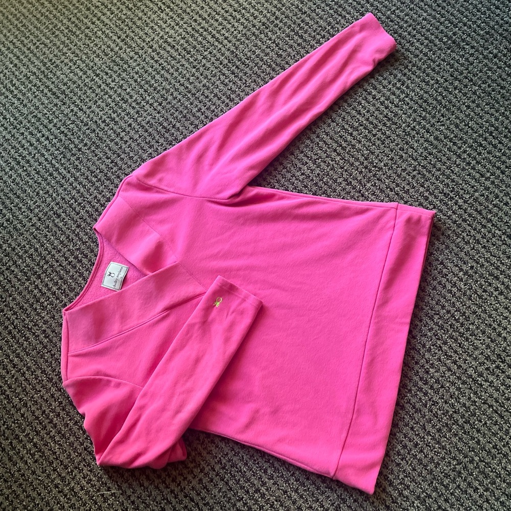 Valley V Neck in Terry Fleece - Bubble Gum Pink - Size Medium